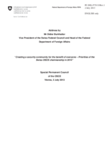 Address by the Federal Councillor, Minister for Foreign Affairs of Switzerland, H.E. Didier Burkhalter