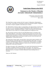 Statement by the Delegation of the United States on the safety of journalists in the OSCE area