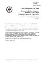Statement by the Delegation of the United States in response to the address by the Secretary-General of the Shanghai Cooperation Organisation (SCO), Mr. Dmitry Mezentsev