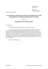 Statement by the Delegation of Switzerland on the Permanent Council Decision No. 1092 on the OSCE Project Co-ordinator in Baku
