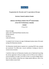 Address by OSCE Secretary General Lamberto Zannier to the Plenary Session of the 22nd Annual Session of the OSCE Parliamentary Assembly Address by OSCE Secretary General Lamberto Zannier to the Plenary Session of the 22nd Annual Session of the OSCE Parliamentary Assembly