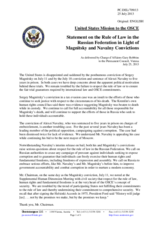 Statement by the Delegation of the United States on the cases of Mr. S. Magnitsky, Mr. A. Navalny and Mr. P. Ofitserov in the Russian Federation