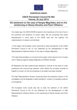 Statement by the Lithuanian Presidency of the Council of the EU on the cases of Mr. S. Magnitsky, Mr. A. Navalny and Mr. P. Ofitserov in the Russian Federation