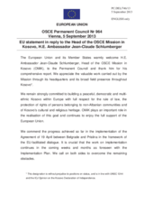 Statement by the Lithuanian Presidency of the Council of the EU in response to the report by the Head of the OSCE Mission in Kosovo, Ambassador Jean-Claude Schlumberger