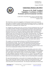 Statement by the Delegation of the United States of the EU in response to the report by the Co-ordinator of OSCE Economic and Environmental Activities, Dr. Halil Yurdakul Yigitgüden