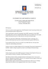 Statement by the Delegation of Norway on the lesbian, gay, bisexual and transsexual (LGBT) rights in Norway