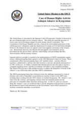 Statement by the Delegation of the United States on the case of Mr. Azimjon Askarov in Kyrgyzstan