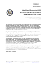 Statement by the Delegation of the United States on the cancellation of Pride Parade in Belgrade