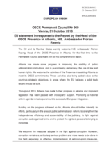 Statement by the Lithuanian Presidency of the Council of the EU in response to the Report by the Head of the OSCE Presence in Albania, Ambassador Florian Raunig
