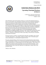 Statement by the Delegation of the United States on the municipal elections in Kosovo, to be held on 3 November 2013