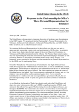 Statement by the Delegation of the United States in response to the reports by the three Personal Representatives of the Chairperson-in-Office for tolerance and non-discrimination