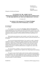 Statement by the Delegation of the Russian Federation in response to the address by the President of the OSCE Parliamentary Assembly, Mr. Ranko Krivokapic