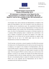 Statement by the Lithuanian Presidency of the Council of the EU in response to the report by the OSCE Representative on Freedom of the Media, Ms. Dunja Mijatović