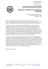 Statement by the Delegation of the United States on the recent developments in Romania