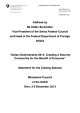 Address by H.E. Mr. Didier Burkhalter, Vice President of the Federal Council