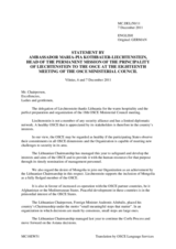 Statement by H.E. Amb. Maria-Pia Kothbauer-Liechtenstein, Head of Permanent Mission to the OSCE