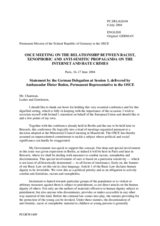 Session 1: Statement by the German Delegation, delivered by Ambassador Dieter Boden, Permanent Representative to the OSCE