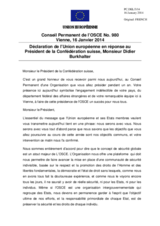 Déclaration de l’Union européenne en réponse au Président de la Confédération suisse, Monsieur Didier Burkhalter