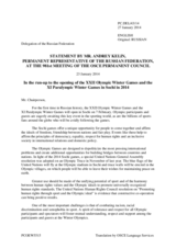 Statement by the Delegation of the Russian Federation on the XXII Olympic Winter Games, to be held in Sochi, Russian Federation, from 7 to 23 February 2014