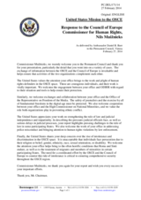 Statement by the Delegation of the United States in response to the address by the Commissioner for Human Rights of the Council of Europe, H.E. Nils Muižnieks