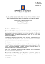 Statement by the Delegation of Norway in response to the address by the United Nations High Commissioner for Refugees, H.E. António Guterres