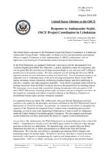 Statement by the Delegation of the United States in response to the report by the OSCE Project Co-ordinator in Uzbekistan, Ambassador György Szabó