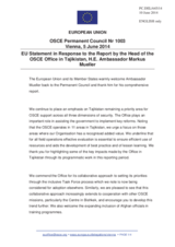 Statement by the Greek Presidency of the Council of the EU on the report by the Head of the OSCE Office in Tajikistan, Ambassador Markus Müller