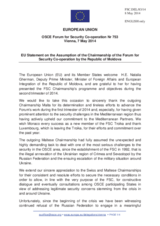 Statement by the Greek Presidency of the Council of the EU in response to the opening statement of the Moldovan FSC Chairmanship by the Deputy Prime Minister, Minister for Foreign Affairs and European Integration of Moldova, H.E. Natalia Gherman