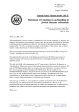 Statement by the Delegation of the United States on the shooting incident at the Jewish Museum in Brussels on 24 May 2014
