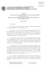 Statement by the Delegation of Armenia in response to the report by the Head of the OSCE Office in Yerevan, Ambassador Andrey Sorokin