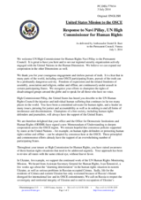 Statement by the Delegation of the United States of America in response to the address by the United Nations High Commissioner for Human Rights, Ms. Navi Pillay