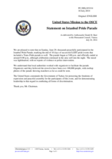 Statement by the Delegation of the United States of America on the Pride Parade held in Istanbul, Turkey, on 29 June 2014