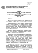 Statement by the Delegation of Armenia in response to the address by the United Nations High Commissioner for Human Rights, Ms. Navi Pillay 