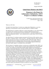 Statement by the Delegation of the United States in response to the report by the OSCE Project Co-ordinator in Baku, Ambassador Alexis Chahtahtinsky