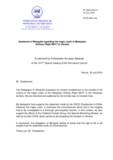 Statement by the Delegation of Mongolia on the tragic crash of the Malaysian Airlines Flight MH17 in Ukraine