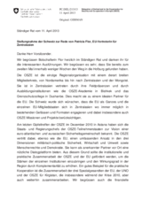 Stellungnahme der Schweiz zur Rede von Patricia Flor, EU-Vertreterin für Zentralasien