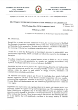 Statement by the Delegation of Azerbaijan in response to the address by the Secretary General of the Organization of the Black Sea Economic Cooperation, H.E. Victor Tvircun
