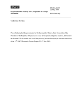 Presentation by Mr. Karomatullo Olimov, State Counsellor of the President of the Republic of Tajikistan on social development and public relations