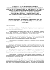 Presentation by Bahriddin Jabborov, Director of State Agency on Social Protection, Labour and Migration, Ministry of Labour and Social Protection of the Population of the Republic of Tajikistan Presentation by Bahriddin Jabborov, Director of State Agency on Social Protection, Labour and Migration, Ministry of Labour and Social Protection of the Population of the Republic of Tajikistan