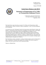 Statement by the Delegation of the United States of America on the postponement of a meeting in the “5+2” negotiation format on the settlement of the Transdniestrian conflict, originally scheduled to be held in Vienna on 11 and 12 September 2014