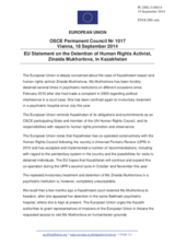 Statement by the Italian EU Presidency on the detention of human rights defender Ms. Z. Mukhortova in Kazakhstan