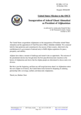 Statement by the Delegation of the United States of America on the inauguration of Mr. A. G. Ahmadzai as President of Afghanistan
