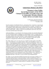 Statement by the Delegation of the United States of America in response to the report by the OSCE Senior Adviser on Gender Issues, Ambassador Miroslava Beham
