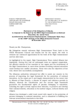 Statement by the Delegation of Albania in response to the report by the High Commissioner on National Minorities, Ms. Astrid Thors