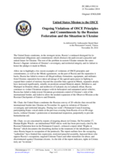 Statement by the Delegation of the United States of America on the ongoing violations of OSCE principles and commitments by the Russian Federation and the situation in Ukraine