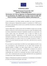 Déclaration de l’UE en réponse à la Représentante spéciale et coordinatrice de l’OSCE pour la lutte contre la traite des êtres humains, Ambassadrice Madina Jarbussynova