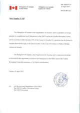 Response by the Delegation of Canada to the Questionnaire on the Code of Conduct on Politico-Military Aspects of Security