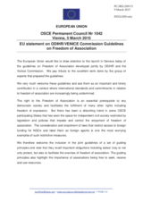 Statement by the Latvian EU Presidency on the ODIHR and Council of Europe Venice Commission Guidelines on Freedom of Association, launched in Geneva on 5 March 2015