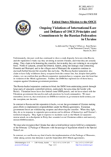 Statement by the Delegation of the United States of America on the ongoing aggression against Ukraine and violations of OSCE principles and commitments by the Russian Federation