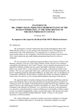 Statement by the Delegation of the Russian Federation in response to the report by the Head of the OSCE Mission in Kosovo, Ambassador Jean-Claude Schlumberger
